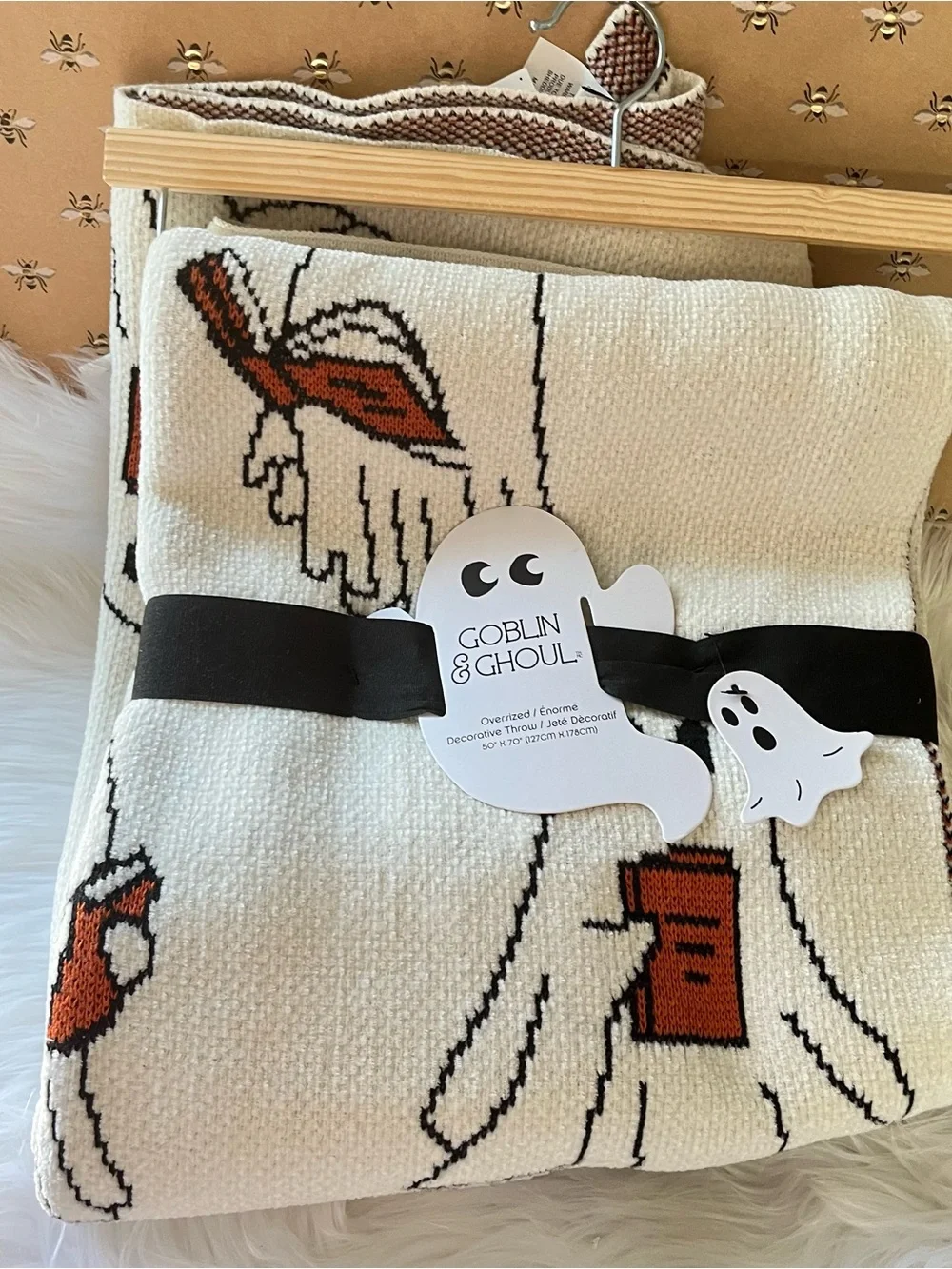 Goblin and Ghoul Halloween Ghost Reading Book Throw Blanket